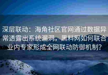 深层联动：海角社区官网通过数据异常透露出系统漏洞，黑料网如何联合业内专家形成全网联动防御机制？
