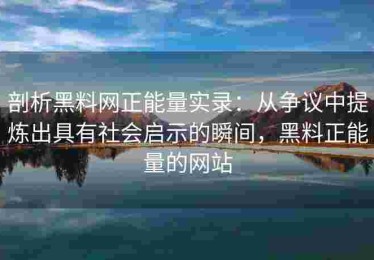 剖析黑料网正能量实录：从争议中提炼出具有社会启示的瞬间，黑料正能量的网站